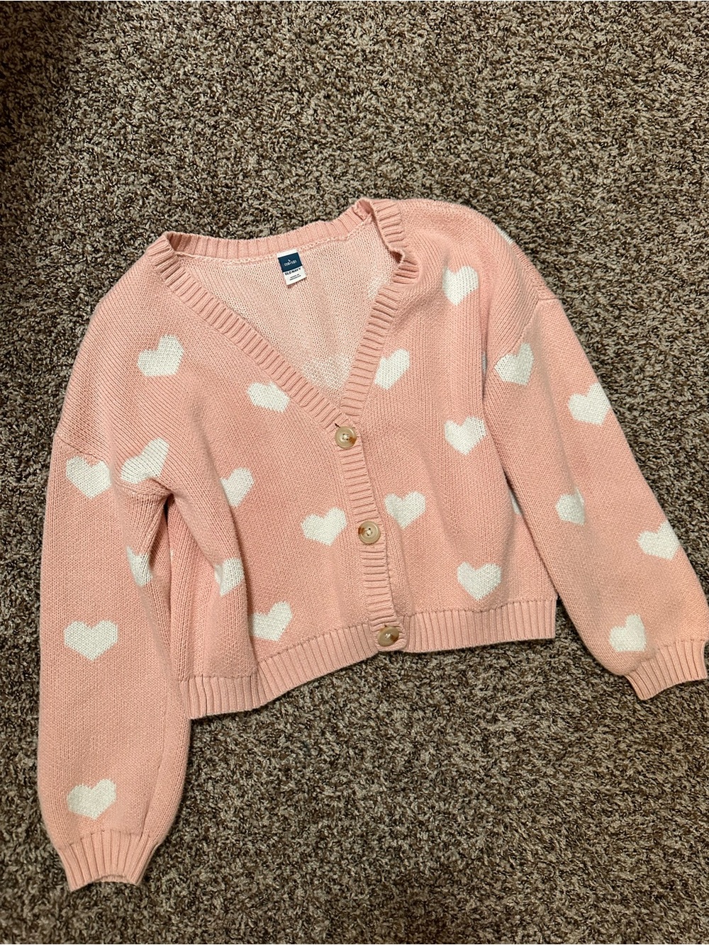 Old Navy Pink Heart-Print Button Cardigan